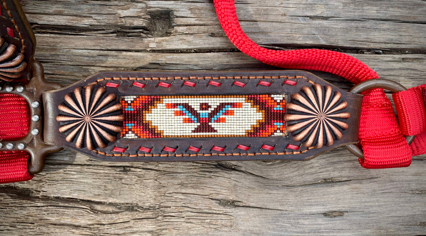 Beaded Horse Halter - Ready to Ship Today! Featuring Dark Brown, Brick Red, Sienna, Denim Blue, Rust Orange and Cream Beads