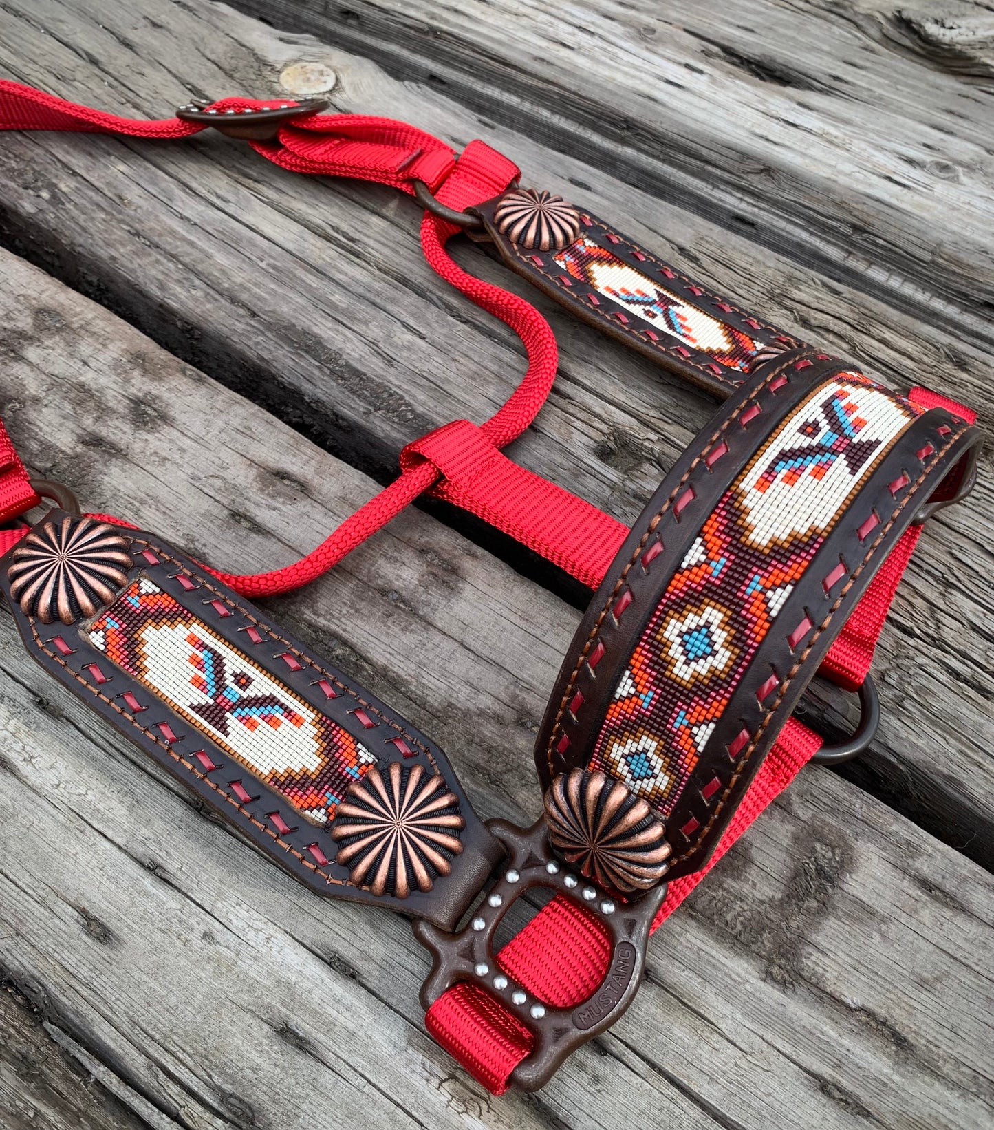 Beaded Horse Halter - Ready to Ship Today! Featuring Dark Brown, Brick Red, Sienna, Denim Blue, Rust Orange and Cream Beads