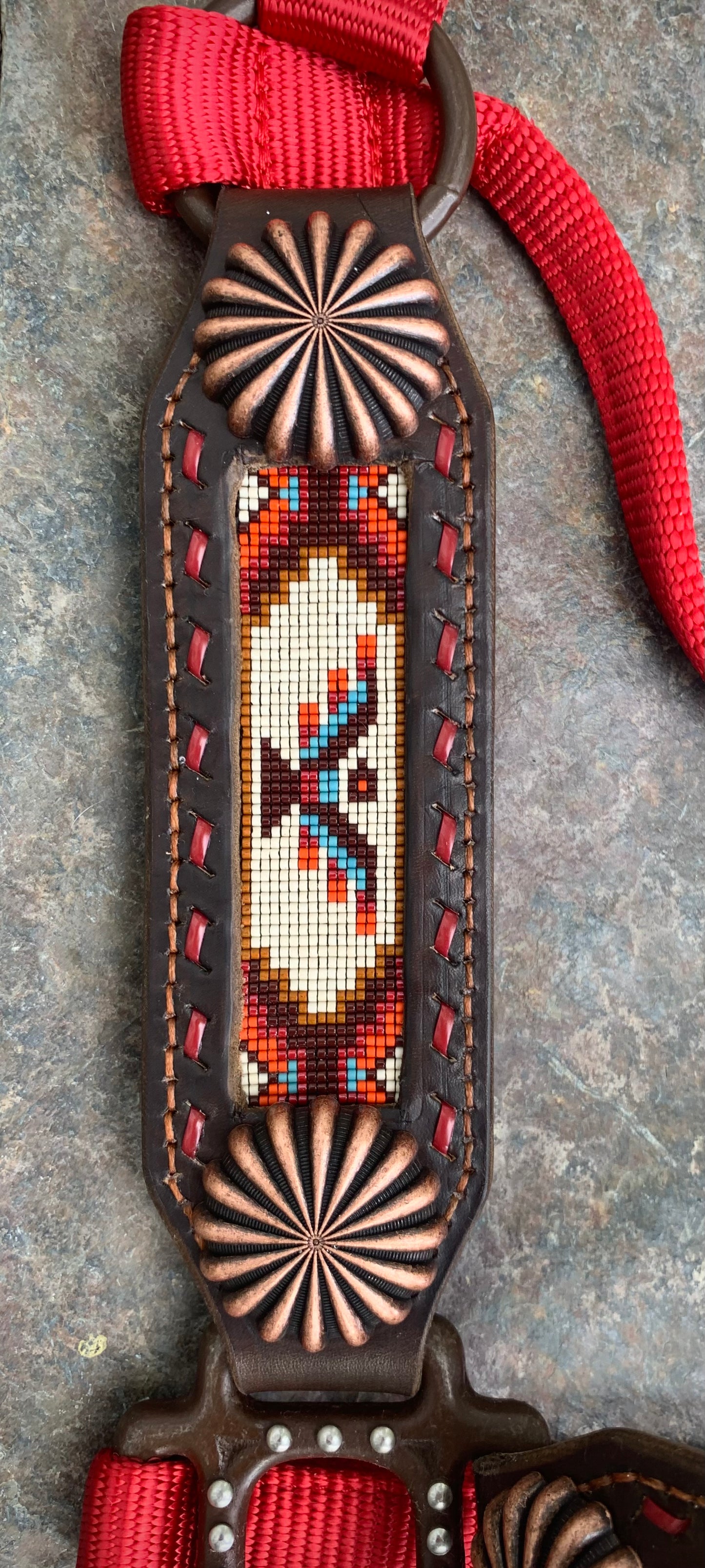 Beaded Horse Halter - Ready to Ship Today! Featuring Dark Brown, Brick Red, Sienna, Denim Blue, Rust Orange and Cream Beads