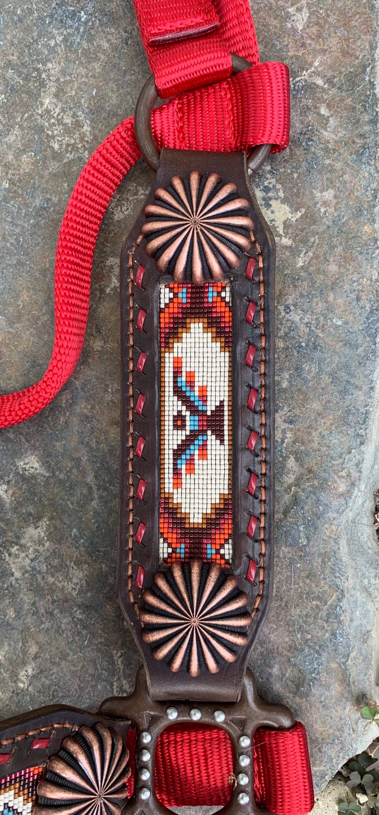 Beaded Horse Halter - Ready to Ship Today! Featuring Dark Brown, Brick Red, Sienna, Denim Blue, Rust Orange and Cream Beads