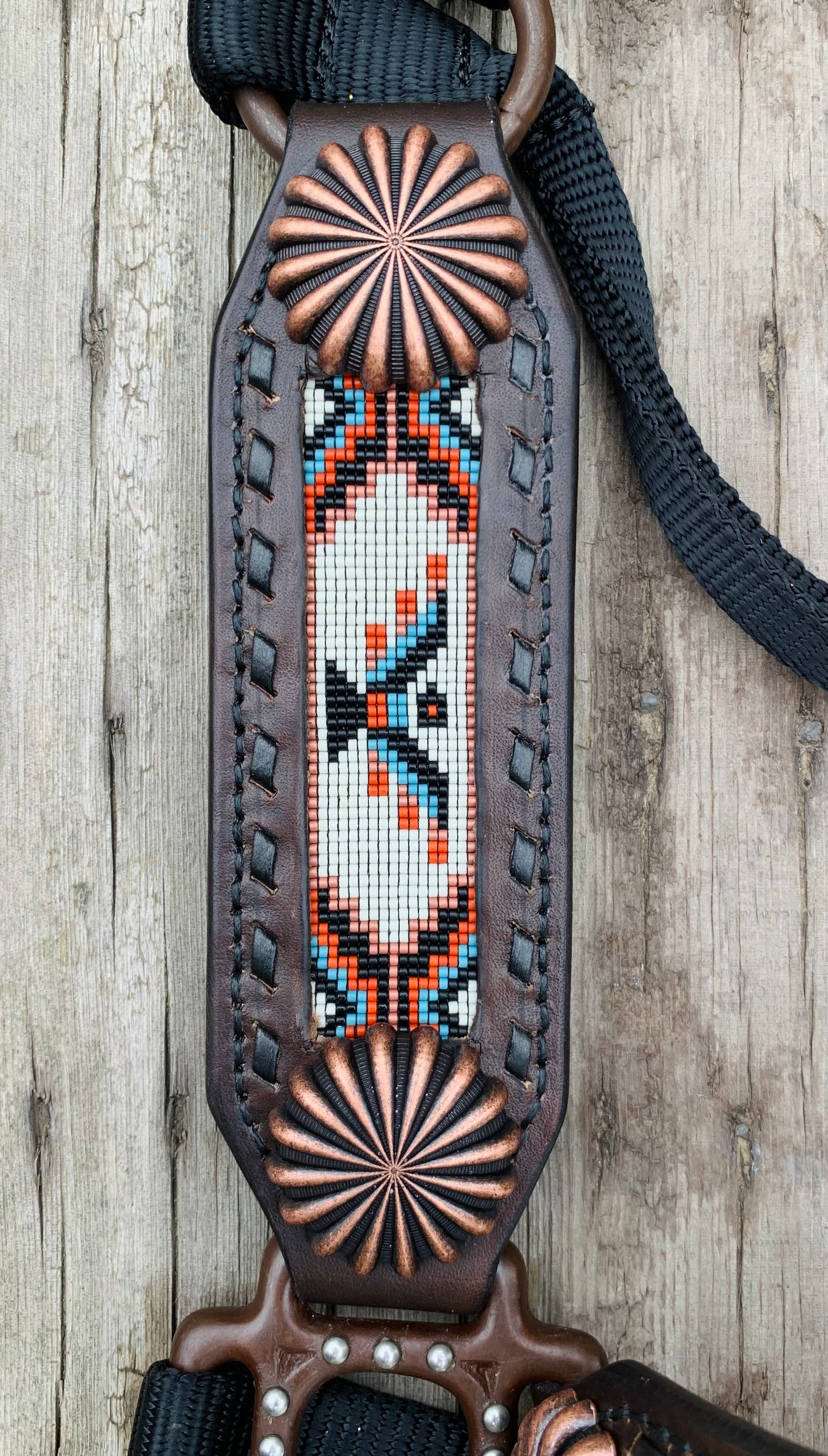 Beaded Horse Halter - Ready to Ship Today! Featuring Copper, Denim Blue, Rust Orange, Off White and Black Beads