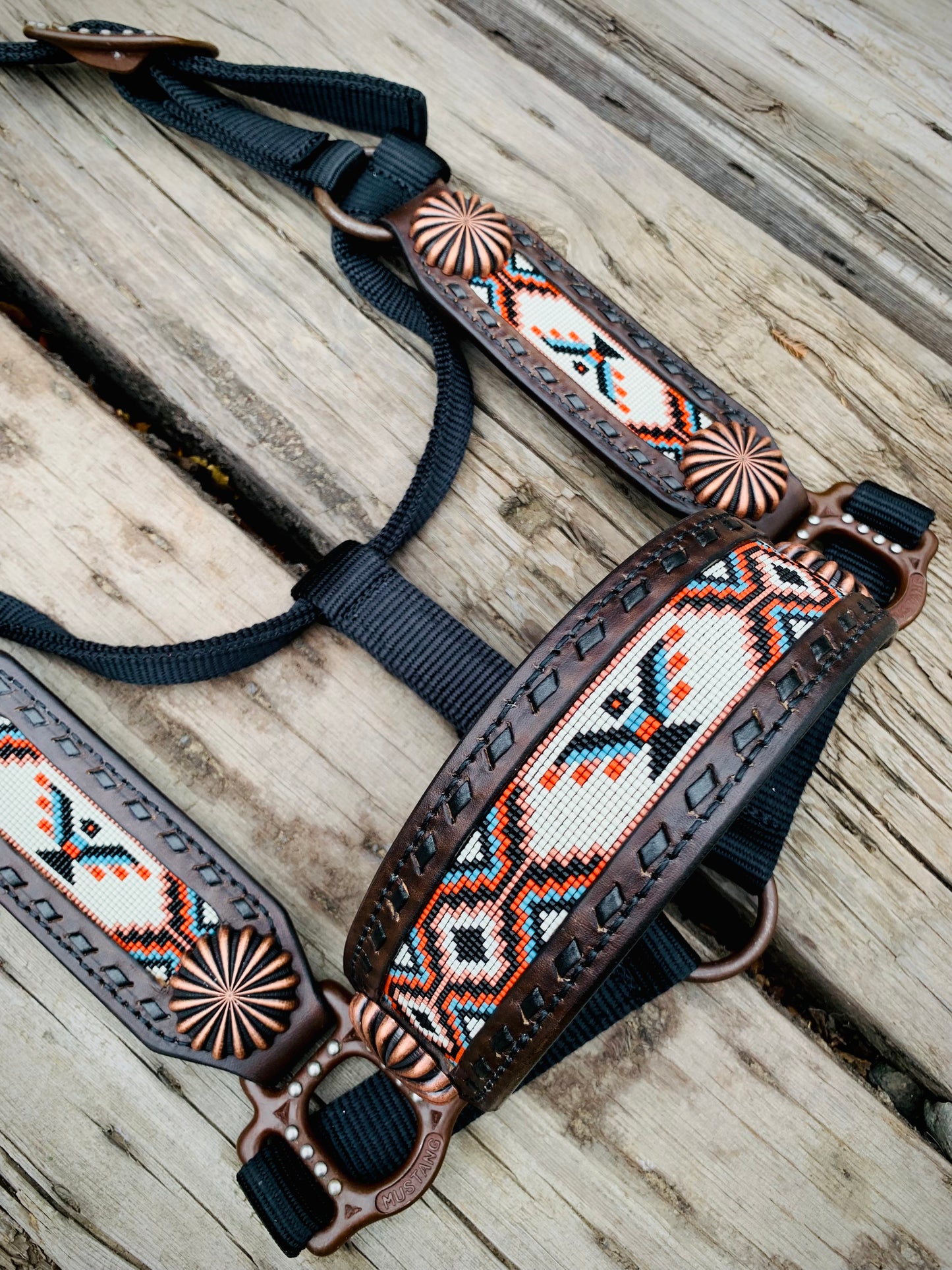 Beaded Horse Halter - Ready to Ship Today! Featuring Copper, Denim Blue, Rust Orange, Off White and Black Beads