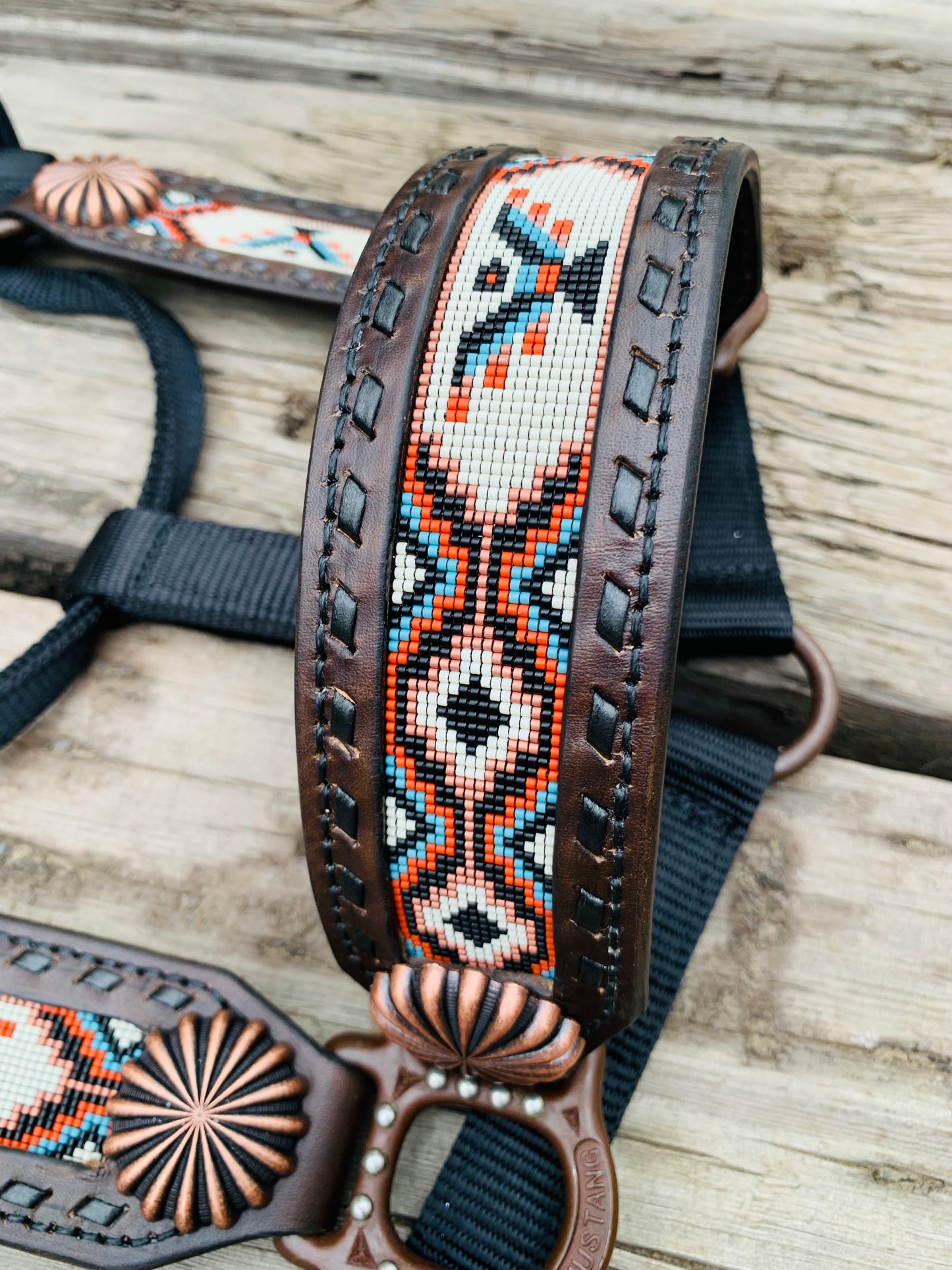 Beaded Horse Halter - Ready to Ship Today! Featuring Copper, Denim Blue, Rust Orange, Off White and Black Beads