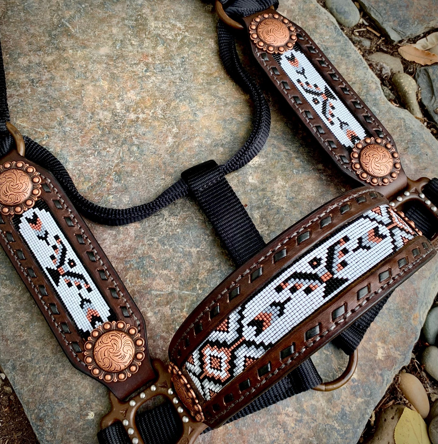 Beaded Horse Halter - Ready to Ship Today! Featuring Copper, Grey, White and Black Beads