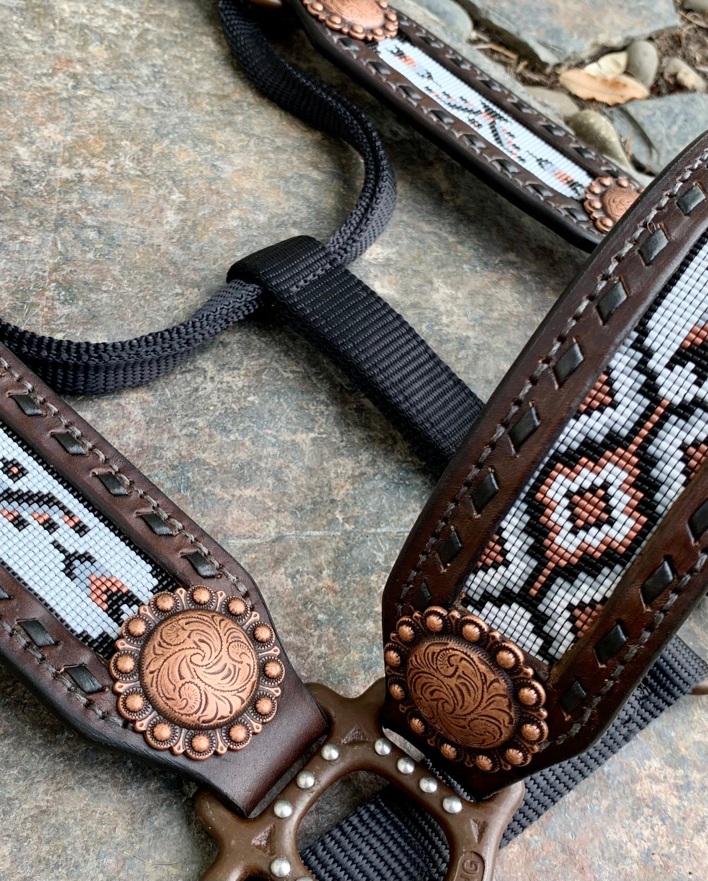 Beaded Horse Halter - Ready to Ship Today! Featuring Copper, Grey, White and Black Beads