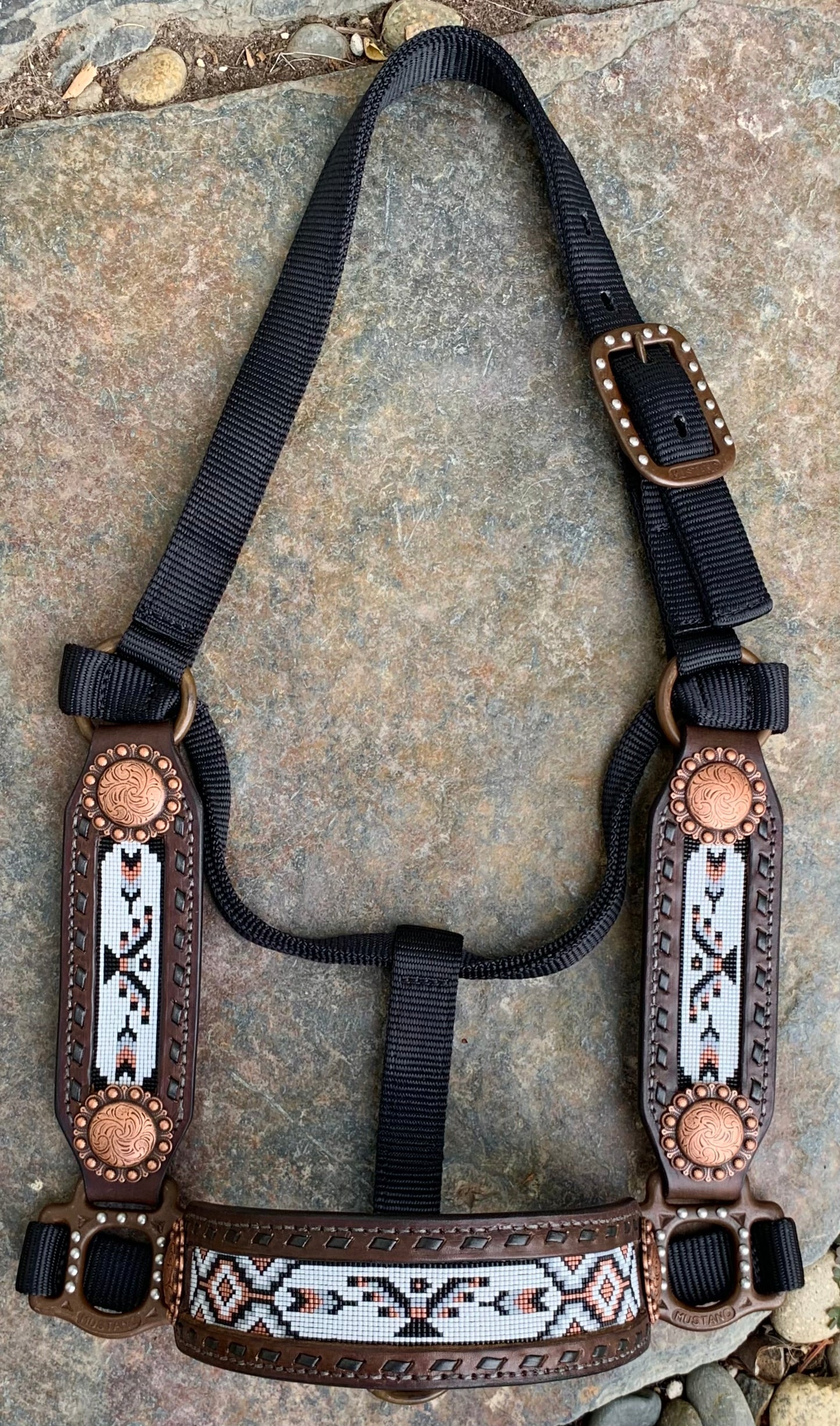 Beaded Horse Halter - Ready to Ship Today! Featuring Copper, Grey, White and Black Beads