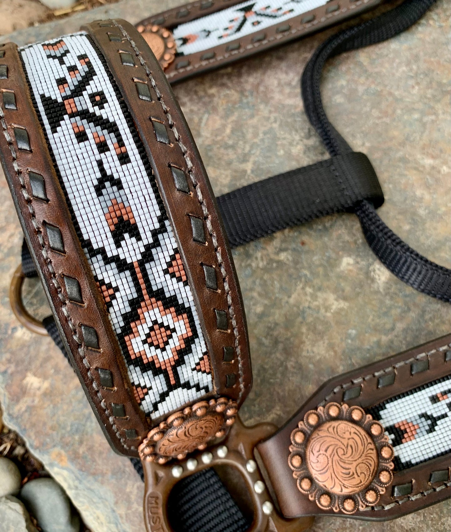 Beaded Horse Halter - Ready to Ship Today! Featuring Copper, Grey, White and Black Beads