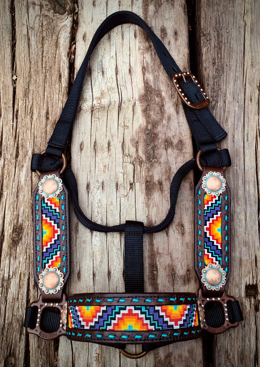 Beaded Horse Halter - Ready to Ship Today! Featuring Purple, Turquoise, Red, Orange, Yellow, White and Black Beads