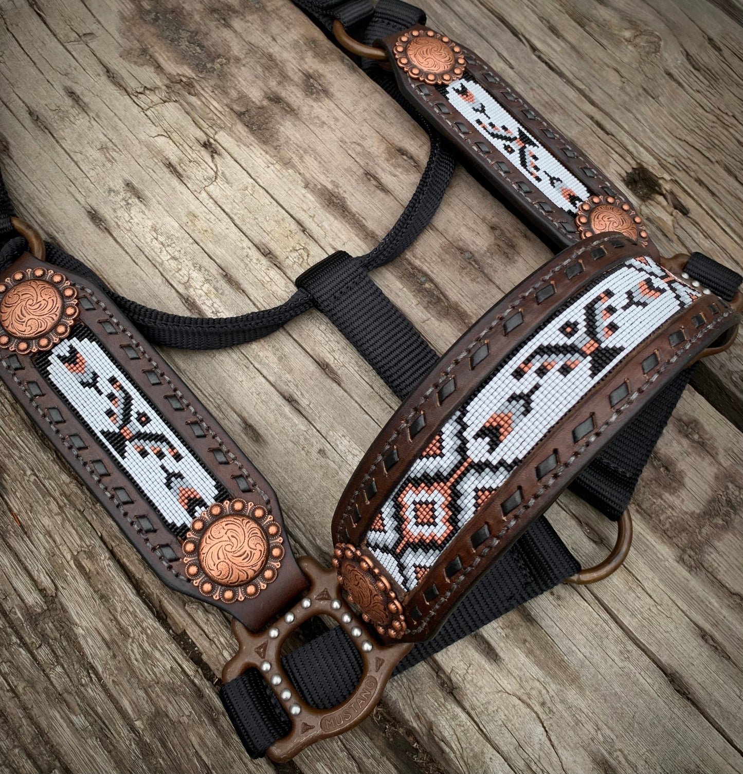 Beaded Horse Halter - Ready to Ship Today! Featuring Copper, Grey, White and Black Beads