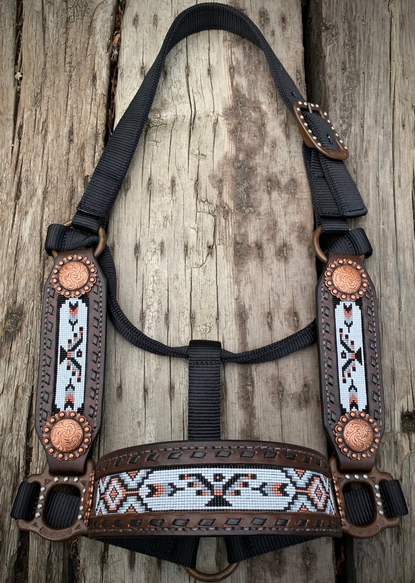 Beaded Horse Halter - Ready to Ship Today! Featuring Copper, Grey, White and Black Beads