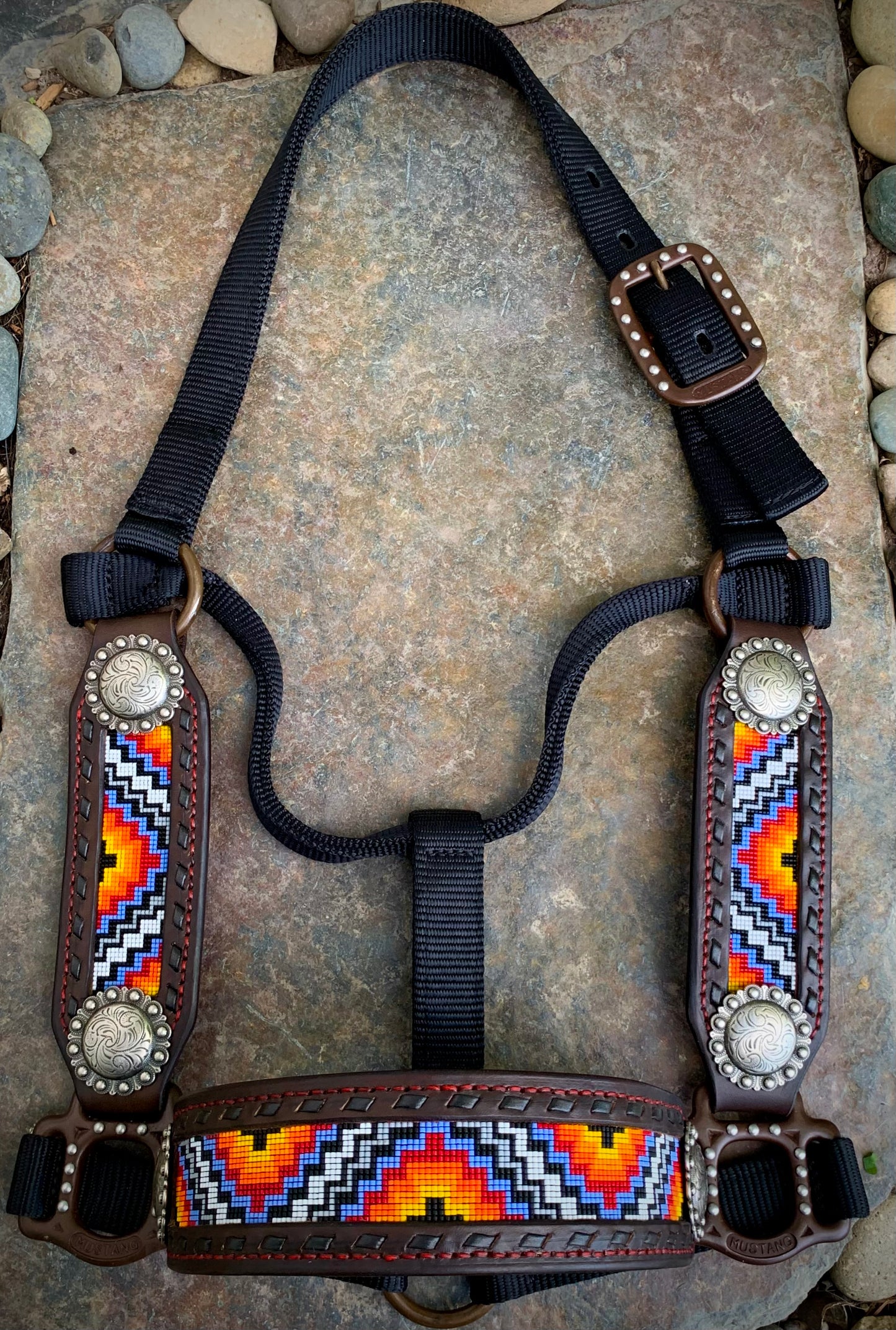 Beaded Horse Halter - Ready to Ship Today! Featuring Periwinkle, Grey, Red, Orange, Yellow, White and Black Beads