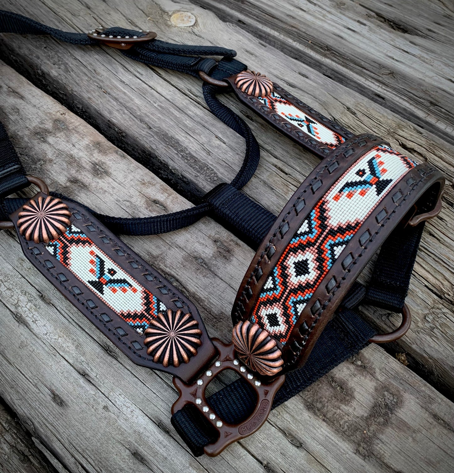 Beaded Horse Halter - Ready to Ship Today! Featuring Copper, Denim Blue, Rust Orange, Off White and Black Beads