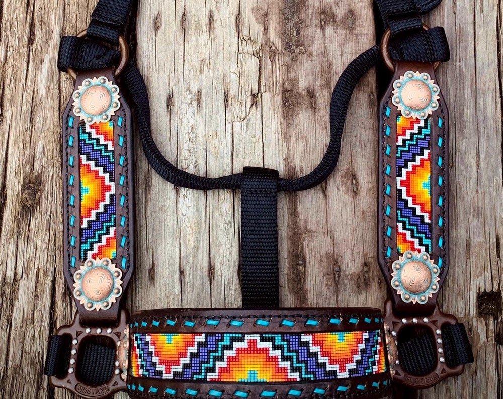 Beaded Horse Halter - Ready to Ship Today! Featuring Purple, Turquoise, Red, Orange, Yellow, White and Black Beads